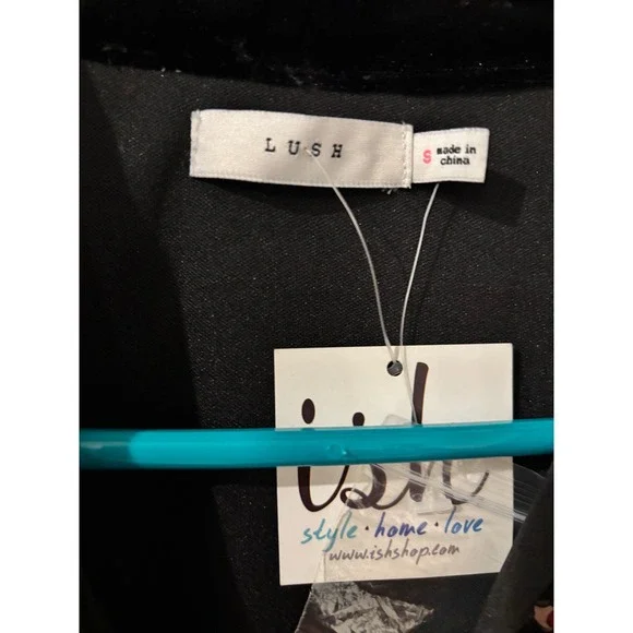 LUSH Black Floral Velvet Trim Long Sheer Sleeve Mini Dress Size S Party - Picture 2 of 4